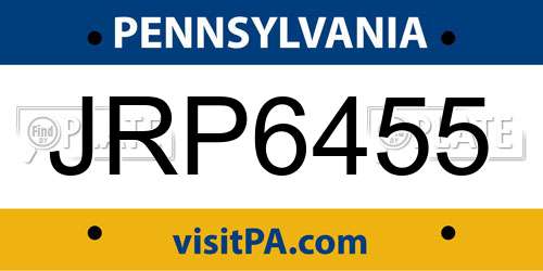 JRP6455 Pennsylvania License Plate
