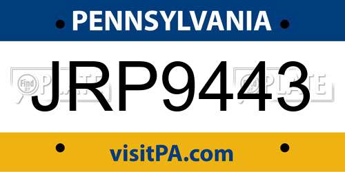 JRP9443 Pennsylvania License Plate