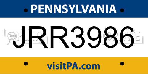 JRR3986 Pennsylvania License Plate