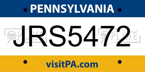 JRS5472 Pennsylvania License Plate
