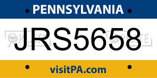 JRS5658 Pennsylvania License Plate