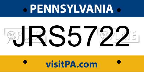JRS5722 Pennsylvania License Plate