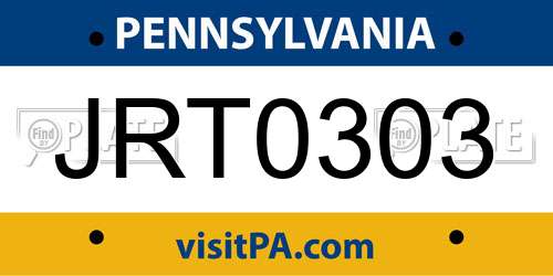 JRT0303 Pennsylvania License Plate