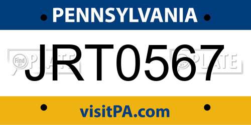 JRT0567 Pennsylvania License Plate