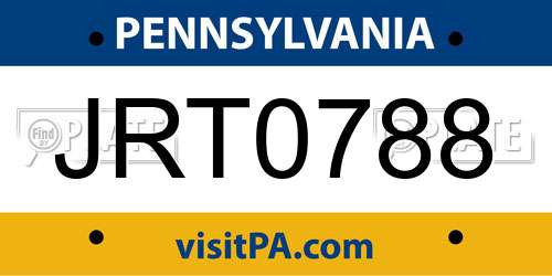 JRT0788 Pennsylvania License Plate