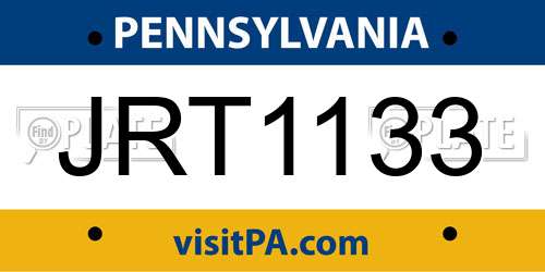 JRT1133 Pennsylvania License Plate