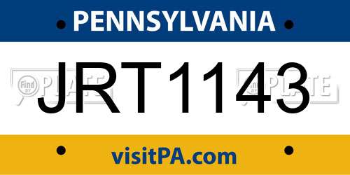 JRT1143 Pennsylvania License Plate