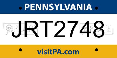 JRT2748 Pennsylvania License Plate