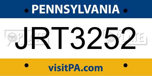 JRT3252 Pennsylvania License Plate