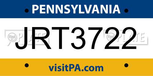 JRT3722 Pennsylvania License Plate