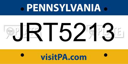 JRT5213 Pennsylvania License Plate