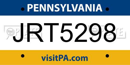 JRT5298 Pennsylvania License Plate