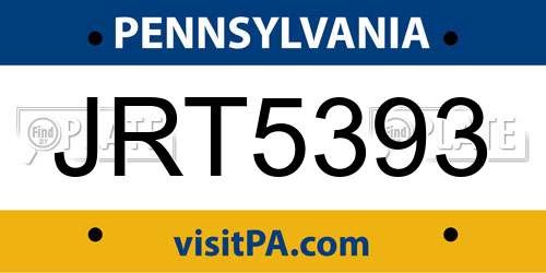 JRT5393 Pennsylvania License Plate