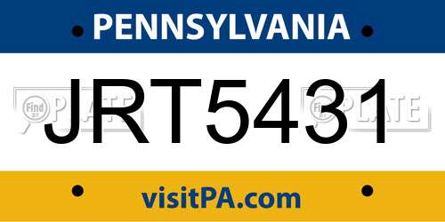 JRT5431 Pennsylvania License Plate