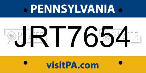 JRT7654 Pennsylvania License Plate