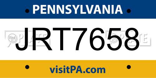 JRT7658 Pennsylvania License Plate