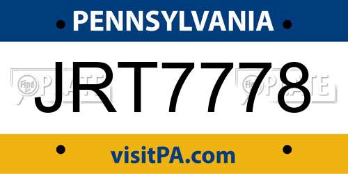 JRT7778 Pennsylvania License Plate