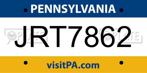JRT7862 Pennsylvania License Plate
