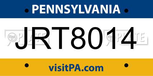JRT8014 Pennsylvania License Plate