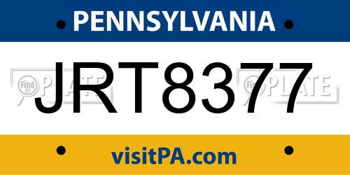 JRT8377 Pennsylvania License Plate
