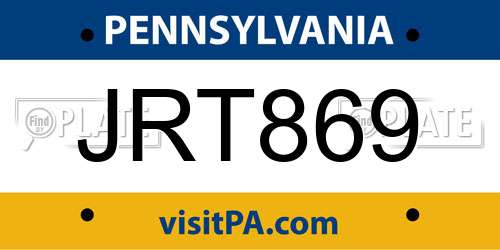 JRT869 Pennsylvania License Plate
