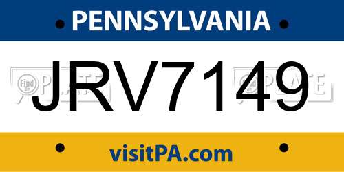 JRV7149 Pennsylvania License Plate
