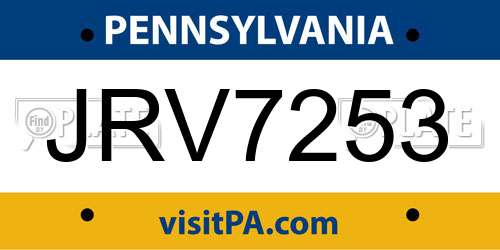JRV7253 Pennsylvania License Plate