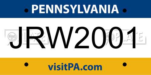 JRW2001 Pennsylvania License Plate