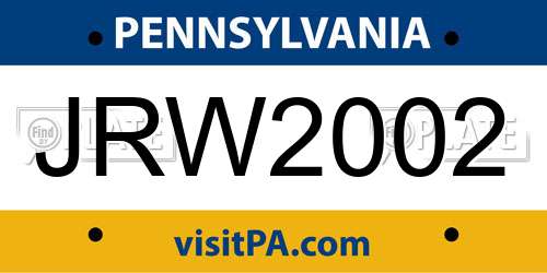 JRW2002 Pennsylvania License Plate