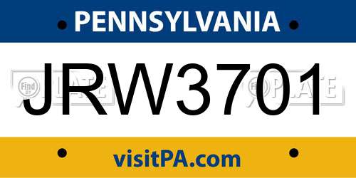 JRW3701 Pennsylvania License Plate