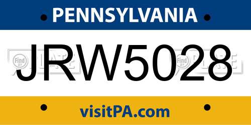 JRW5028 Pennsylvania License Plate