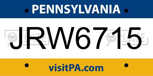 JRW6715 Pennsylvania License Plate