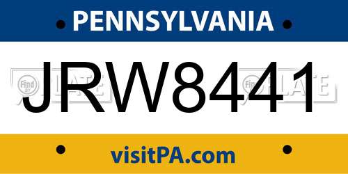 JRW8441 Pennsylvania License Plate