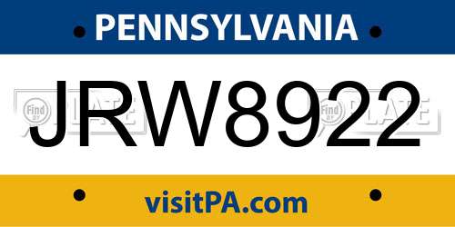 JRW8922 Pennsylvania License Plate