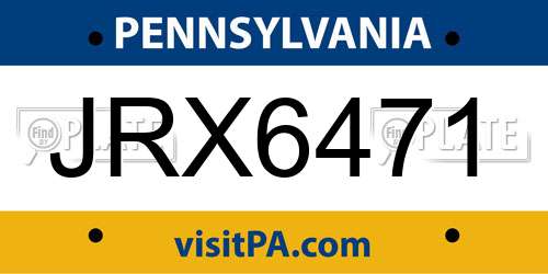 JRX6471 Pennsylvania License Plate