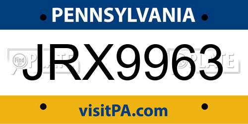 JRX9963 Pennsylvania License Plate