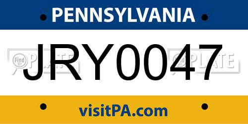 JRY0047 Pennsylvania License Plate