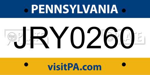 JRY0260 Pennsylvania License Plate