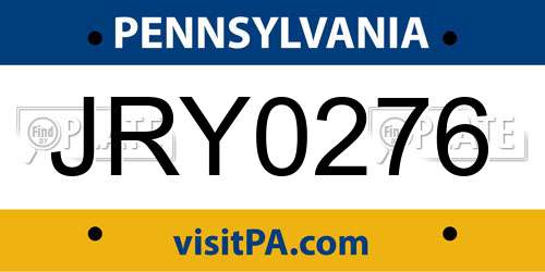JRY0276 Pennsylvania License Plate