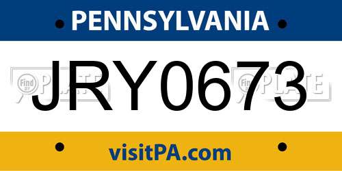 JRY0673 Pennsylvania License Plate