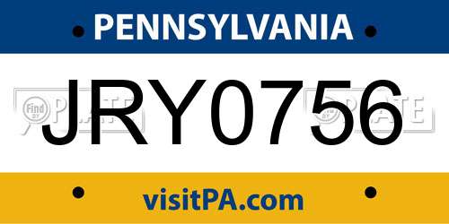 JRY0756 Pennsylvania License Plate