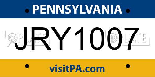 JRY1007 Pennsylvania License Plate