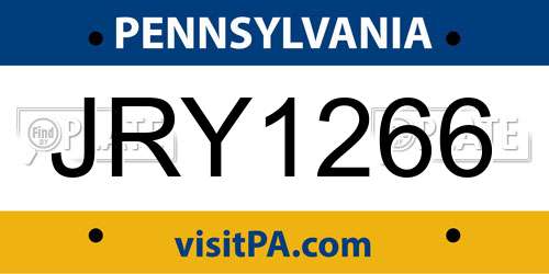 JRY1266 Pennsylvania License Plate