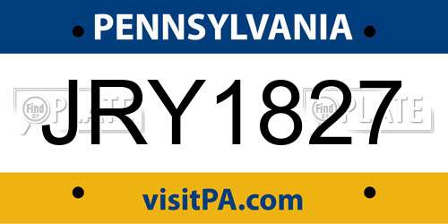 JRY1827 Pennsylvania License Plate