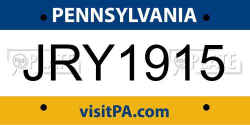 JRY1915 Pennsylvania License Plate