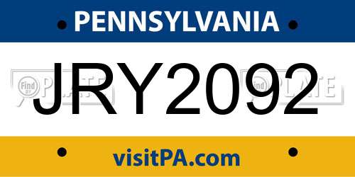 JRY2092 Pennsylvania License Plate