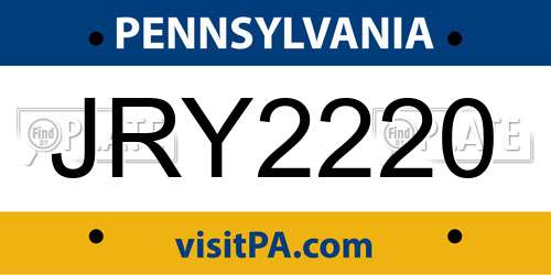 JRY2220 Pennsylvania License Plate
