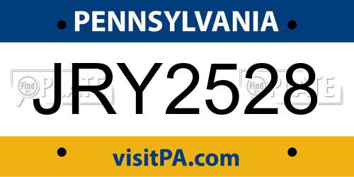 JRY2528 Pennsylvania License Plate