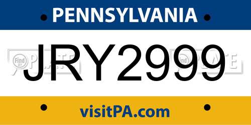 JRY2999 Pennsylvania License Plate
