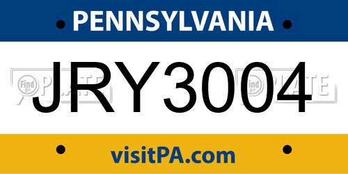 JRY3004 Pennsylvania License Plate